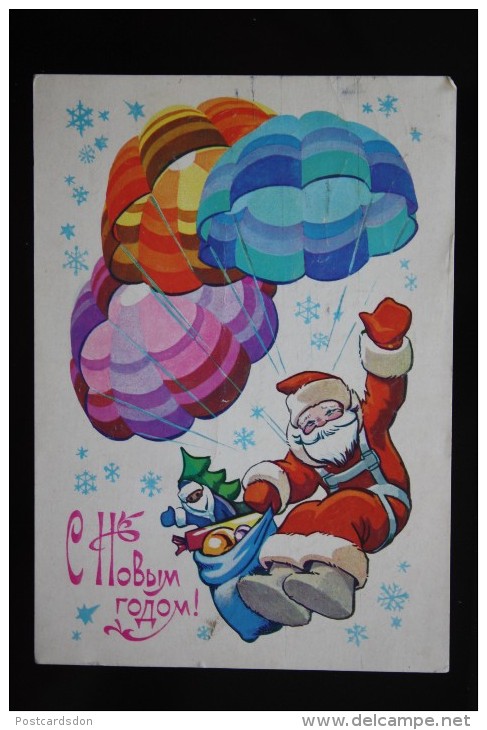 Santa Jumping With Parachute - NEW YEAR USSR PC 1979 - Paracaidismo