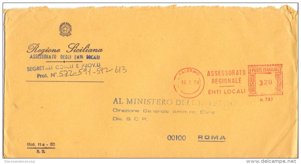 REGIONE SICILIANA - 90100 PALERMO - 1979 - LS/AMR - FTO 12X23 - TEMA TOPIC COMUNI D'ITALIA - STORIA POSTALE - Macchine Per Obliterare (EMA)