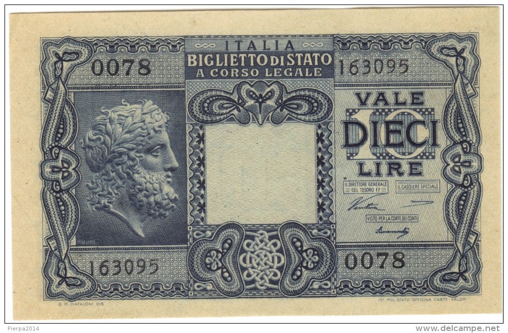 Lire 10 1944 Luogotenenza FDS - Pick 32a  - Ventura, Simoneschi, Giovinco - Num. Consecutiva - Italia – 10 Lire