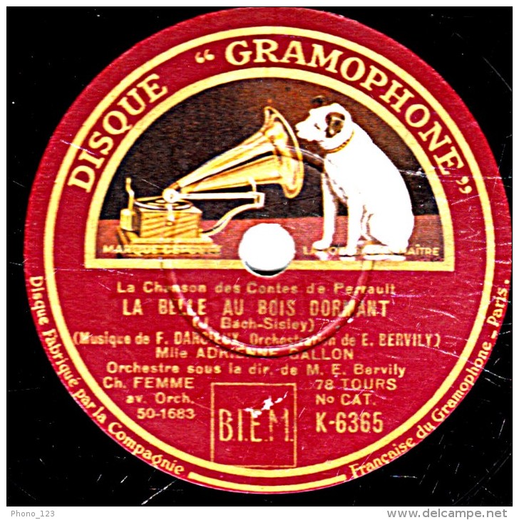 78 Trs - 25 Cm - état B - Adrienne GALLON - LE PETIT POUCET - LA BELLE AU BOIS DORMANT - 78 T - Disques Pour Gramophone