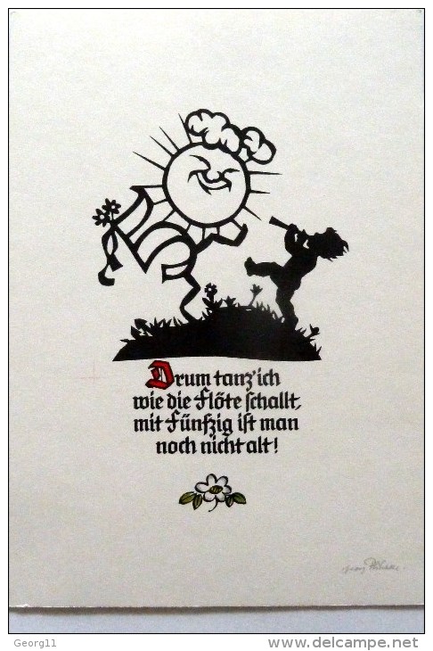 Drum Tanz Ich Wie Die Flöte Schallt, Mit Fünfzig....- Plischke Karte - Scherenschnitt, DDR 1981, Ngl. - Scherenschnitt - Silhouette