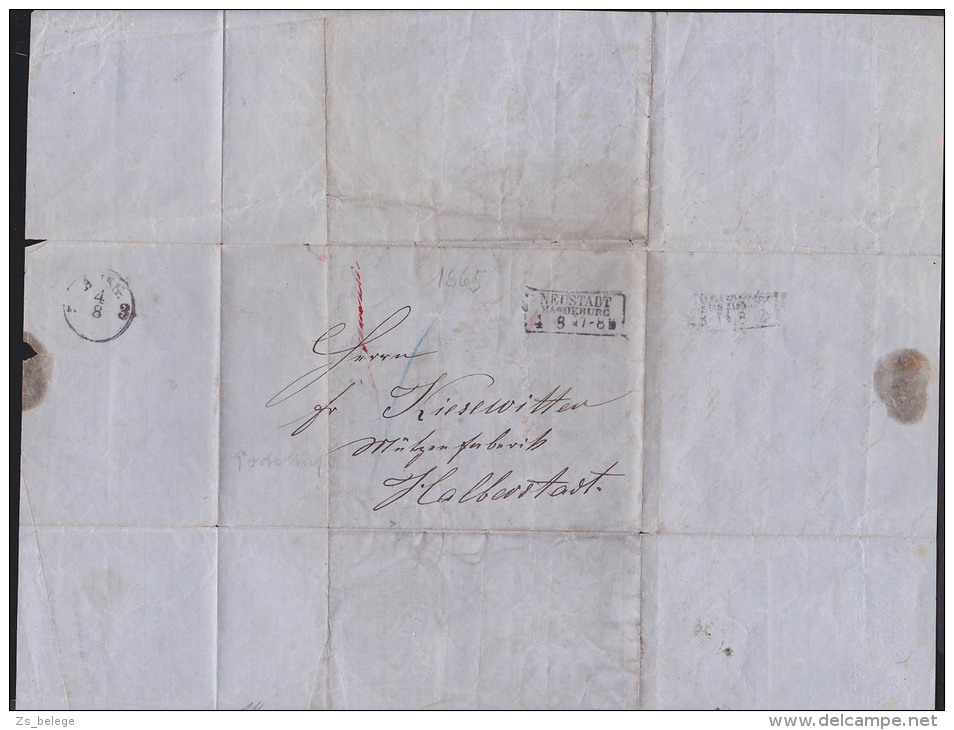 Brief 1865 Aus NEUSTADT MAGDEBURG Nach Halberstadt - Prefilatelia