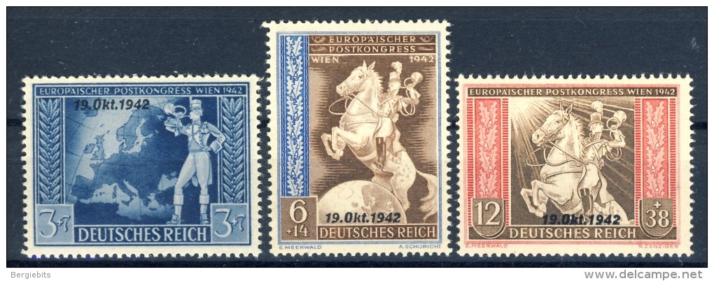 1942 Germany MNH Complete Set Of 3 Overprinted  Stamps " Postal Congres Vienna" Michel 823-825 - Neufs