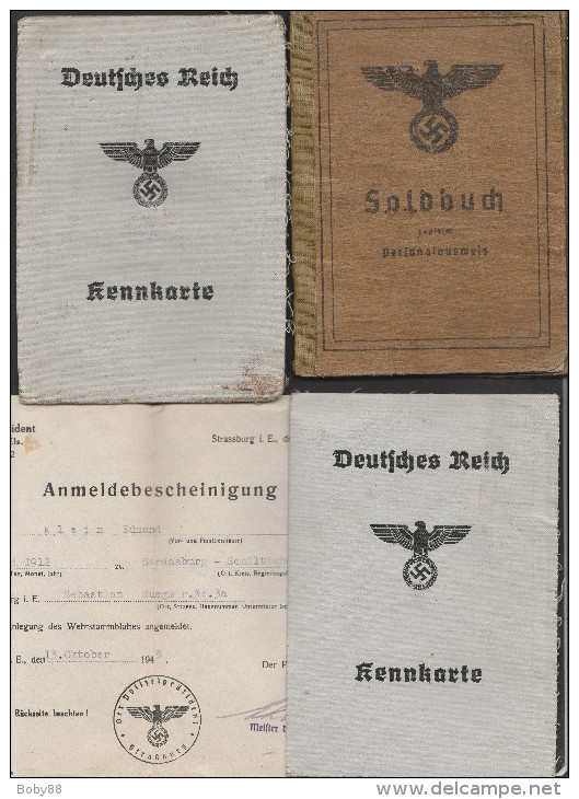 WW2 Lot De Documents Deutsche Reich : SOLDBUCH + 2x KENNKARTE + CERTIFICAT DE TRAVAIL + ANMELDEBESCHEINIGUNG - BB88 - Documenti Storici