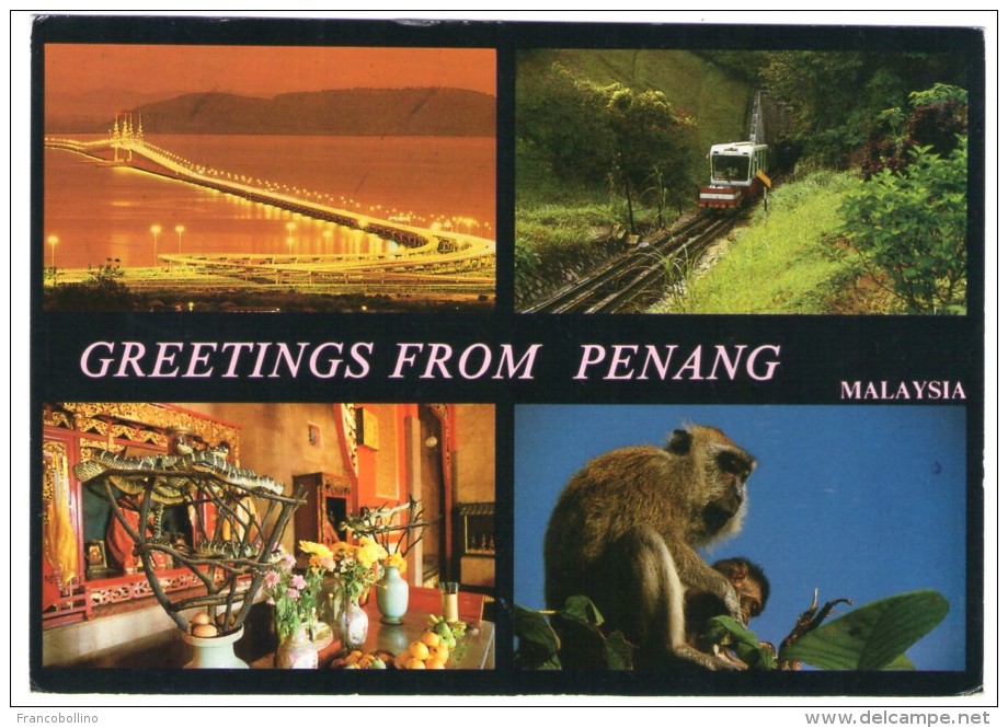 MALAYSIA - GREETINGS FROM PENANG / TRAIN / MONKEY - Malesia
