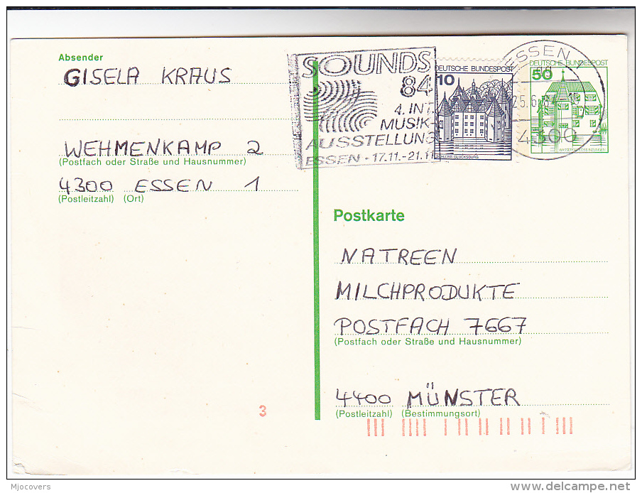 1985 Essen GERMANY COVER 'SOUNDS 85' International MUSIC EVENT Slogan UPRATED POSTAL STATIONERY Card Stamps Theatre - Musique