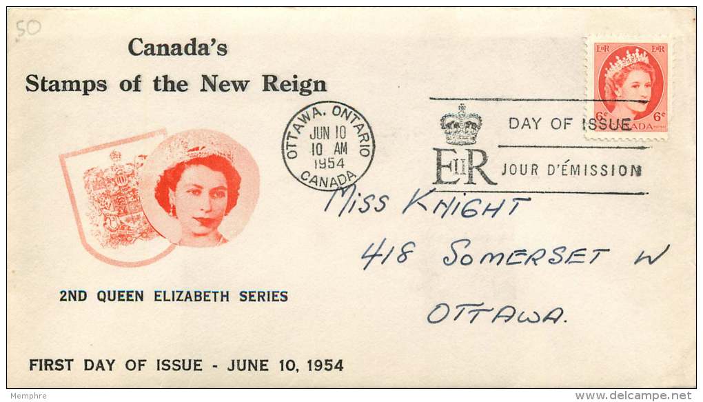 1954  Queen Elizabeth  Wilding Portrait 6&cent; Definitive  Unknown Cachet - 1952-1960