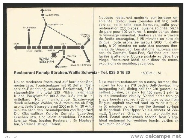 BÜRCHEN VS Valais Wallis Hotel Restaurant RONALP Werbekarte Gefalzt - Bürchen