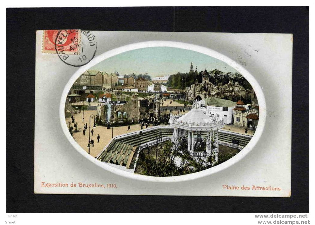 BRUXELLES - VIGNETTE EXPO DE 1910- -sur Cate Postale Cad Aout  Expo -plaine Des Attractions - Erinnophilie - Reklamemarken [E]