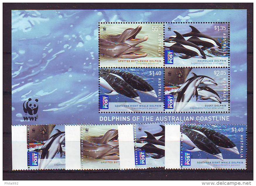 Australia  WWF Fauna Animals Dolphins Series + Block MNH - Unused Stamps
