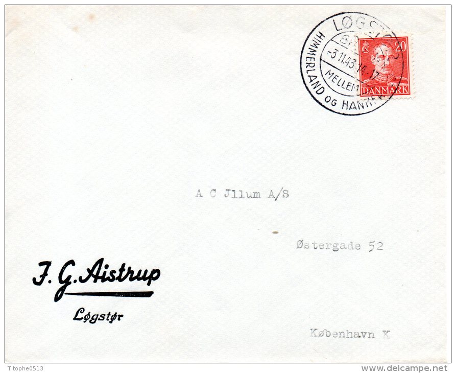 DANEMARK. N°284 Sur Enveloppe Ayant Circulé En 1943. Roi Christian X. - Covers & Documents