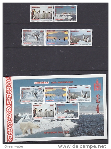Greenpeace 1997 Mongolia 5v From M/s  Penguins  + M/s   ** Mnh (F3940) - Navi Polari E Rompighiaccio