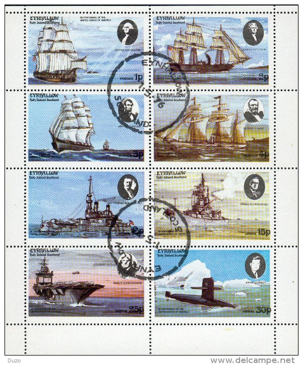 Eynhallow Scotland 1976 - Voiliers & Bateaux De Guerre- Bloc Feuillet De 8 Timbres Oblitérés - Local Issues