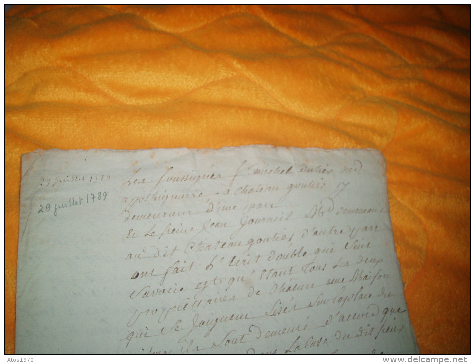 LETTRE ANCIENNE MANUSCRITE DE 1789. / A ETUDIER . CHATEAU GONTIER ?. / 2 PAGES ECRITES. - Manuscrits