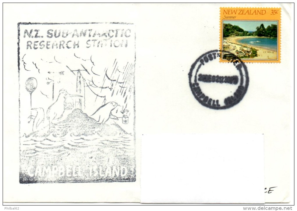 Polaire New Zealand Antarctic Research. Base Campbell Island. 1982. Cachet Illustré. - Bases Antarctiques