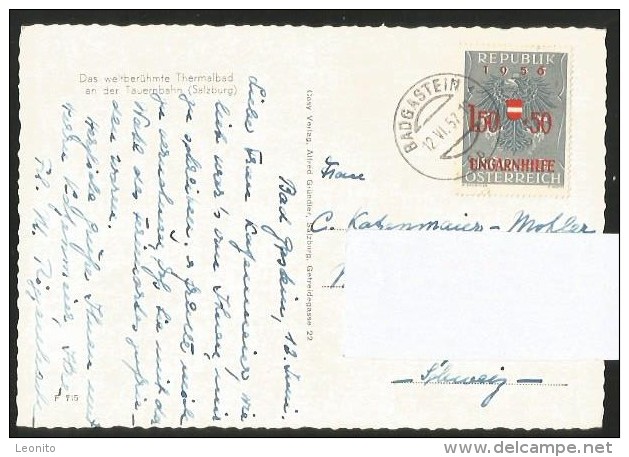 BAD GASTEIN Thermalbad Salzburg Briefmarke Ungarnhilfe 1957 - Bad Gastein