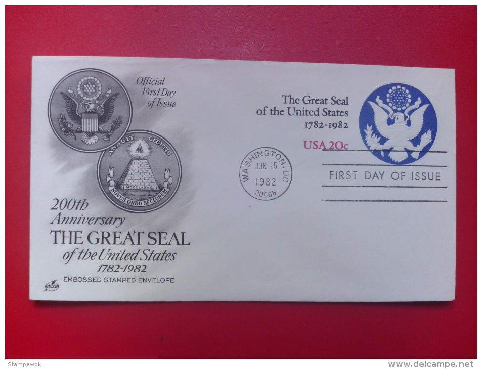 1982 USA - Pre-stamped Envelope - US Great Seal 200th Anniv. - Artcraft FDC - 1981-00
