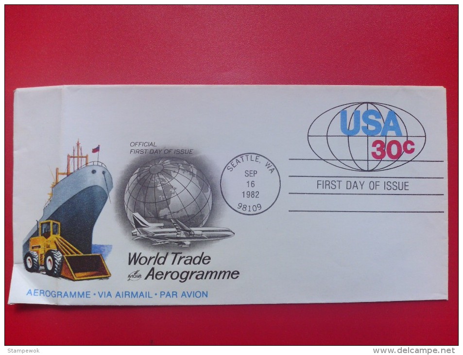 1982 USA - Pre-stamped Aerogramme - "World Trade / Made In The USA" - Artcraft FDC - 1981-00