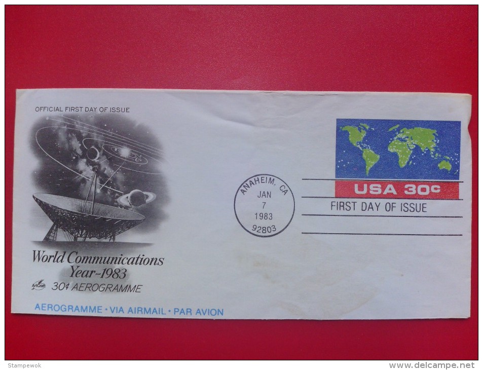 1983 USA - Pre-stamped Aerogramme - World Communications Year - Artcraft FDC - 1981-00