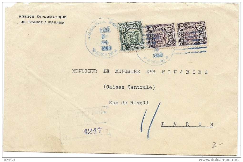 LMM13 -PANAMA LETTRE REC.  DE L'AGENCE DIPLOMATIQUE DE FRANCE A PANAMA POUR PARIS 23/1/1930 - Panama