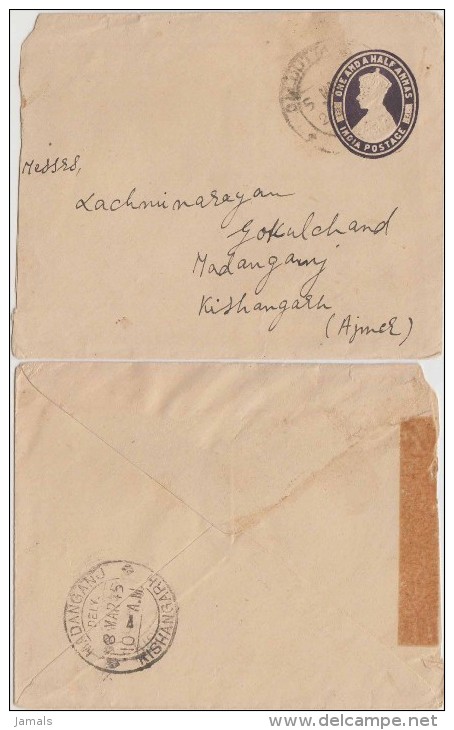 Br India, King George VI, Postal Envelope, Sent To Kishangarh, Inde Indien - Kishengarh