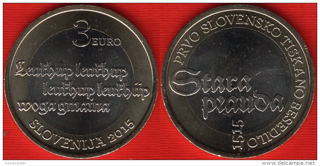 Slovenia 3 Euro 2015 "First Slovenian Printed Text" BiMetallic UNC - Slowenien