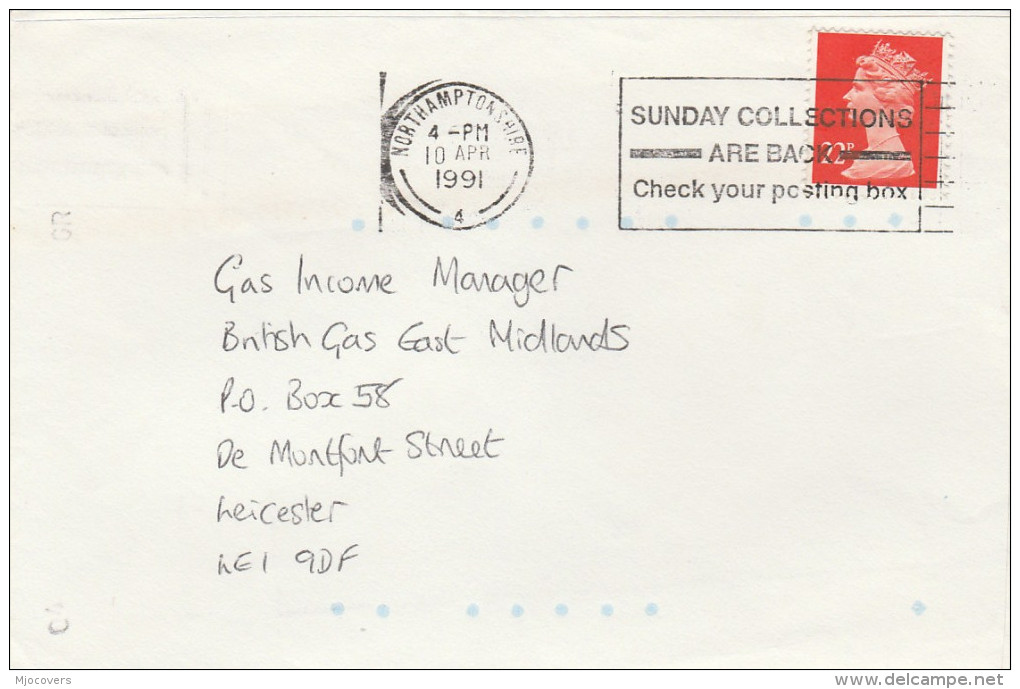 1991 COVER Sjogan  SUNDAY COLLECTIONS ARE BACK, CHECK  YOUR POSTING BOX Stamps Northamptonshire  Gb Post - Post