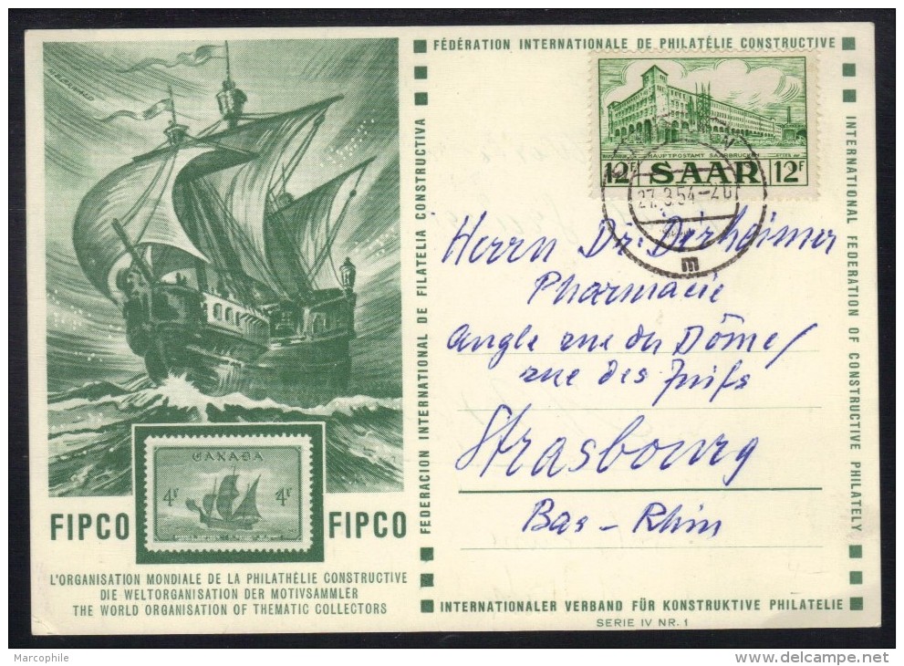 SARRE - SAAR / 1954 CARTE POSTALE ILLUSTREE POUR STRASBOURG (ref 6821) - Cartas & Documentos