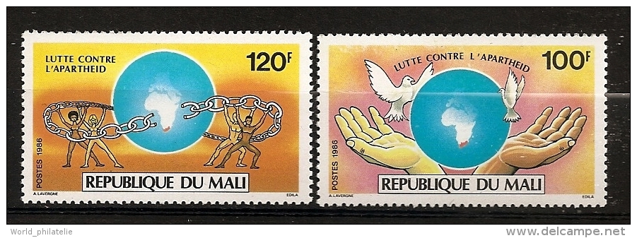Mali 1986 N° 530 / 1 ** Lutte Contre La Discrimination, Racisme, Apartheid, Terre, Globe, Mains, Colombe, Chaîne, Seins - Mali (1959-...)
