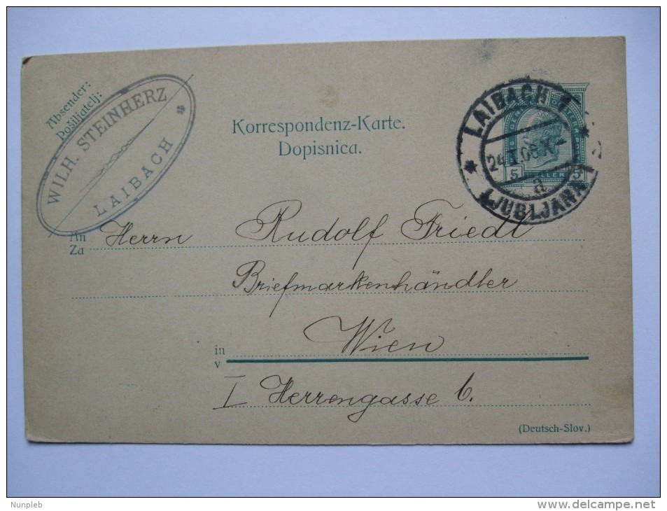 AUSTRIA 1906 CARD FROM  LJUBLJANA LAIBACH SLOVENIA TO VIENNA - Covers & Documents