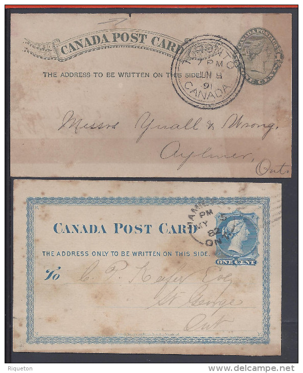 CANADA - 1882-91 - DEUX ENTIERS POSTAUX VOYAGES - - 1860-1899 Règne De Victoria
