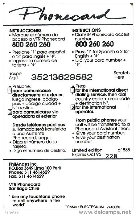 TARJETA DE CHILE DE VTR DEL AÑO DE LA RATA (MOUSE)  TIRADA 888 - Chile