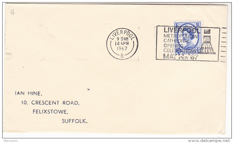 1967 COVER Slogan LIVERPOOL METROPOLITAN  CATHEDRAL OPENING CELEBRATIONS Church Religion Stamps Gb - Churches & Cathedrals