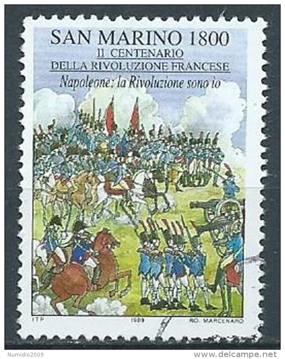 1989 SAN MARINO USATO RIVOLUZIONE FRANCESE 1800 LIRE - VA25 - Used Stamps