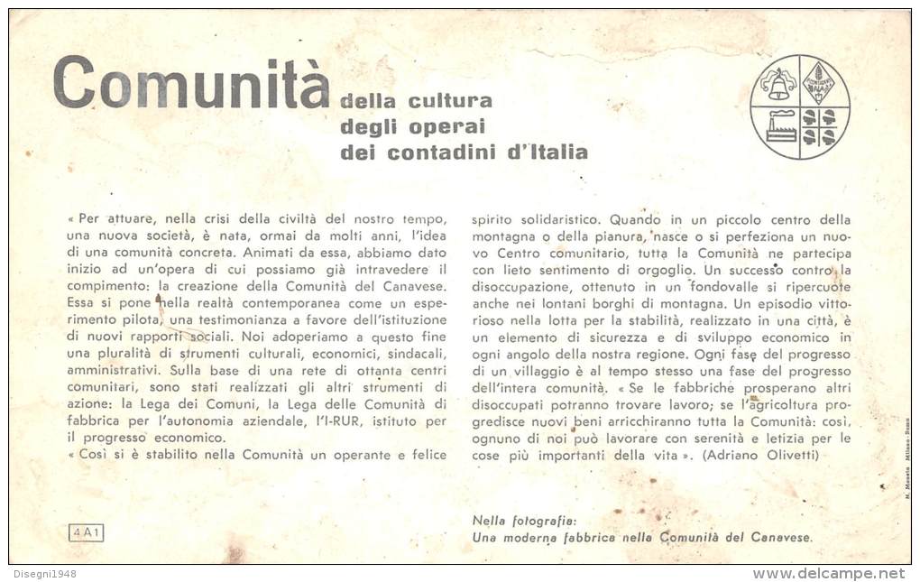 03776 "CANAVESE (TO) COMUNITA' DELLA CULTURA / DEGLI OPERAI / DEI CONTADINI D'ITALIA ". CARTONCINO ILLUSTRATO ORIGINA - Partidos Politicos & Elecciones