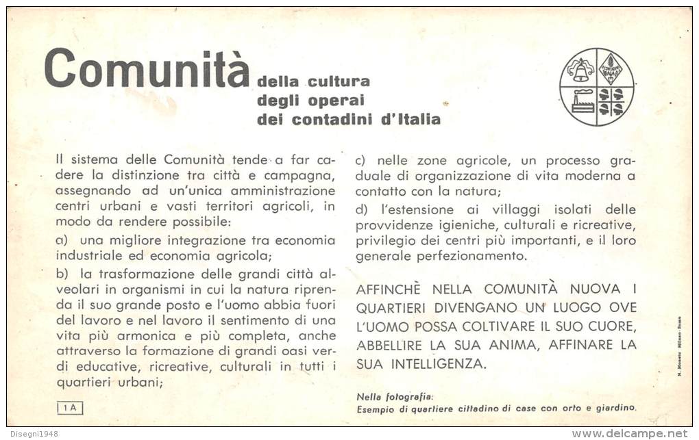 03777 "CANAVESE (TO) COMUNITA' DELLA CULTURA / DEGLI OPERAI / DEI CONTADINI D'ITALIA ". CARTONCINO ILLUSTRATO ORIGINA - Political Parties & Elections