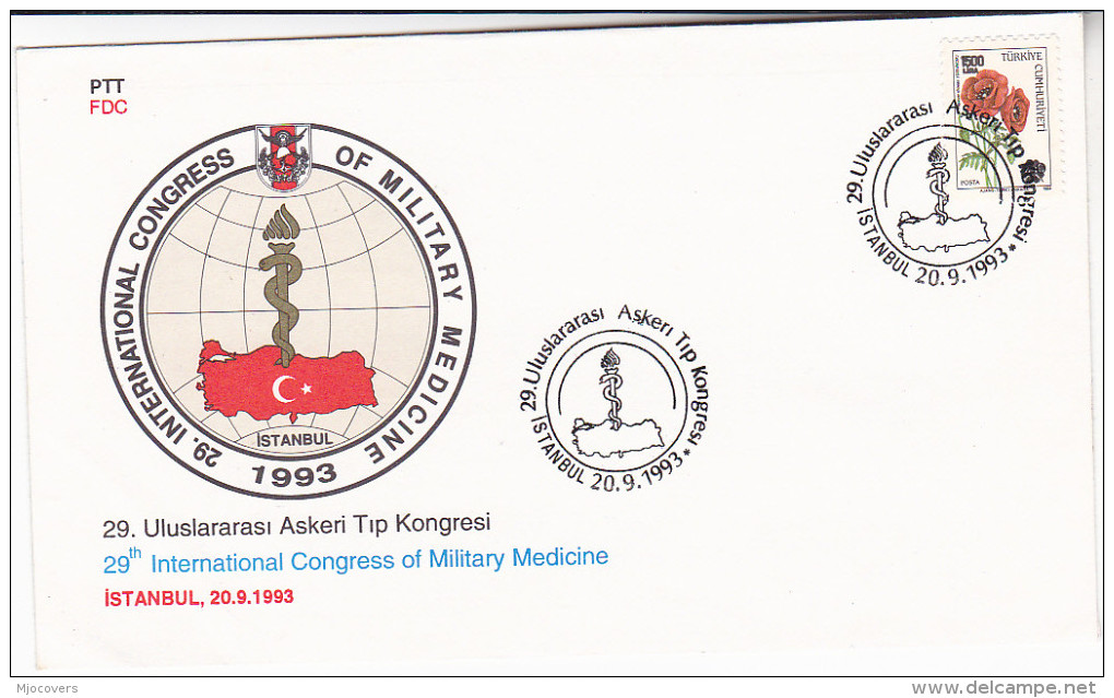 1993 Turkey MILITARY MEDICINE EVENT COVER TURKEY Forces Army Health Stamps - Lettres & Documents