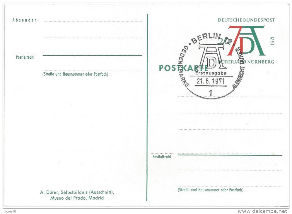 Germany (BRD) 1971  Albrecht Durer (o)  PSo 3/01 A.Durer (see Scans) - Illustrated Postcards - Used