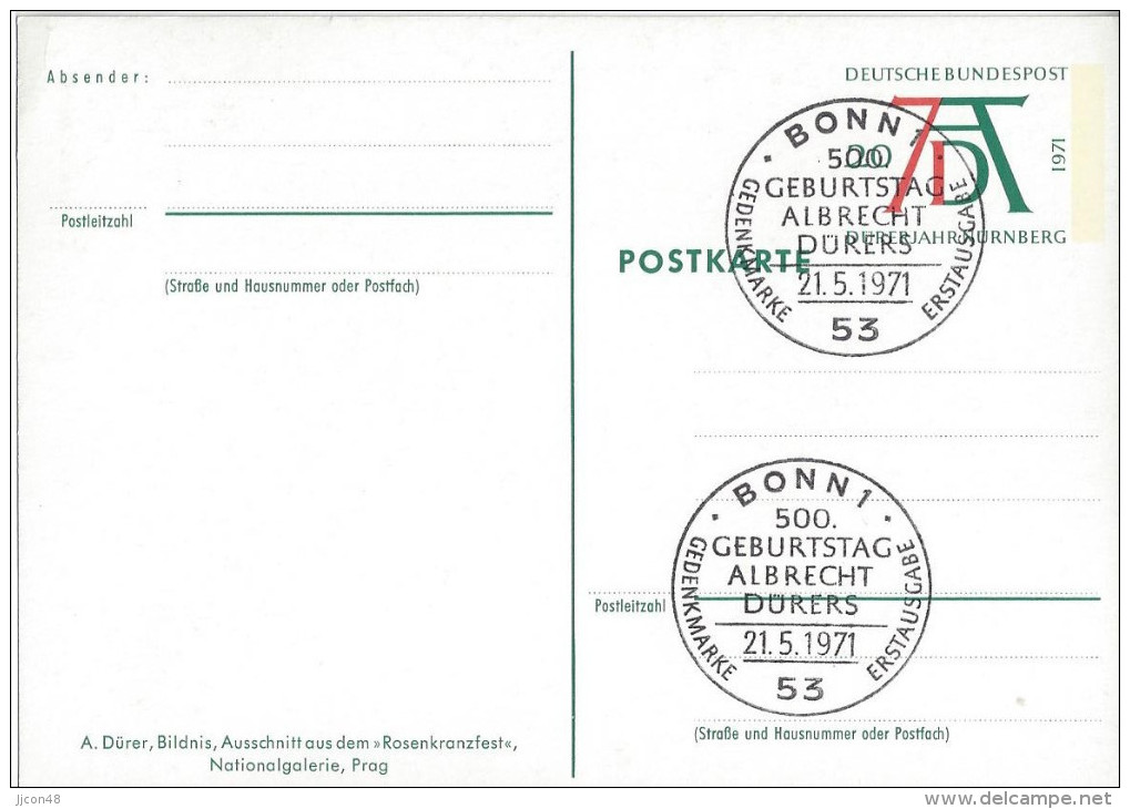 Germany (BRD) 1971  Albrecht Durer (o)  PSo 3/05 Ausschnitt Aus Dem Rosenkranzfest (see Scans) - Illustrated Postcards - Used
