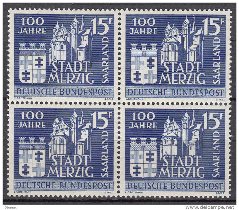 Saar 1957 Mi#401 Mint Never Hinged Block Of Four - Unused Stamps