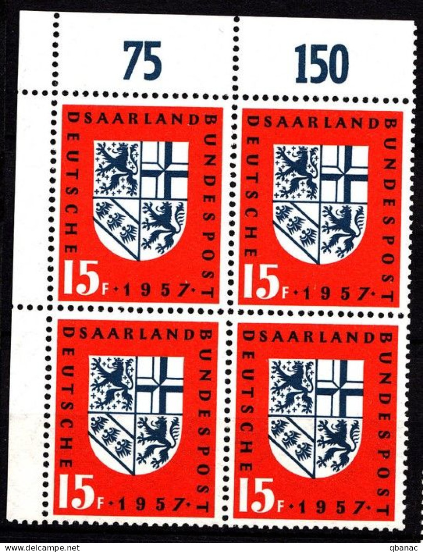 Saar 1957 Mi#379 Mint Never Hinged Block Of Four With Margin - Ungebraucht