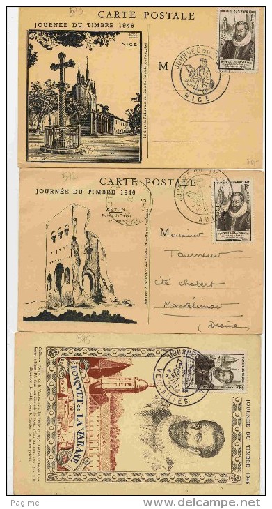 3 Documents Journée Du Timbre 1946 - 1921-1960: Période Moderne