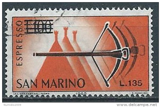 1965 SAN MARINO USATO ESPRESSO BALESTRA SOPRASTAMPATO 135 LIRE - VA27 - Francobolli Per Espresso