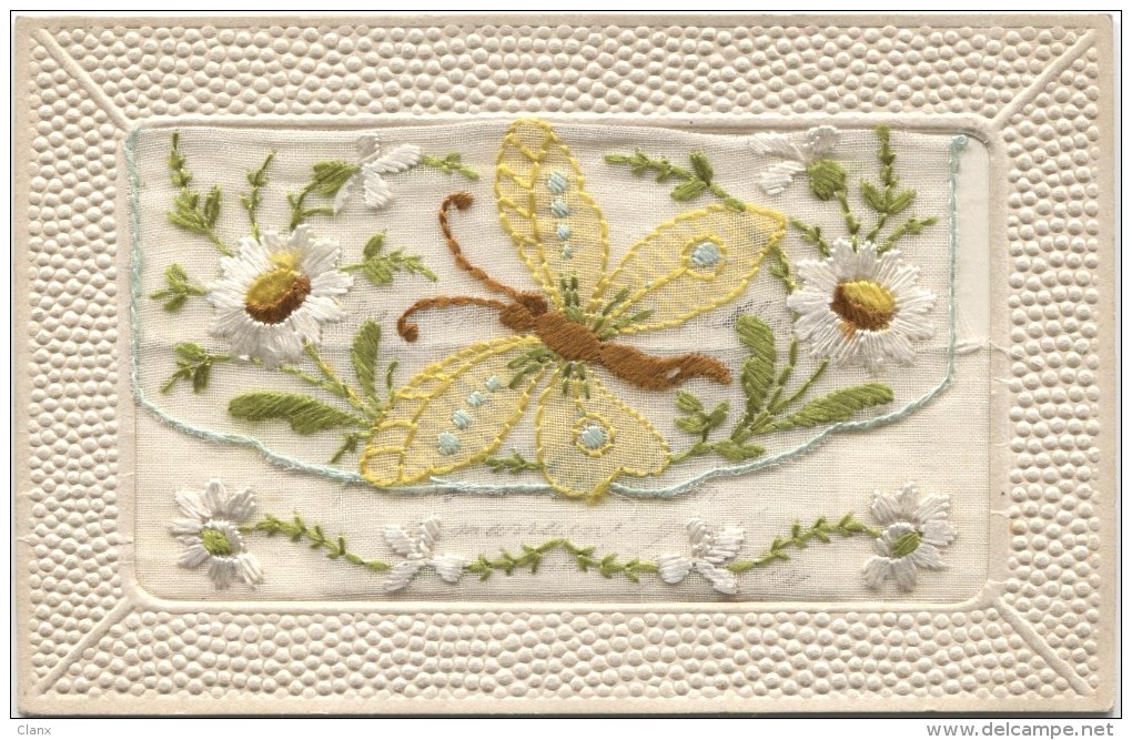 Embroidered Silk Postcard: BUTTERFLY 1910 - Bestickt
