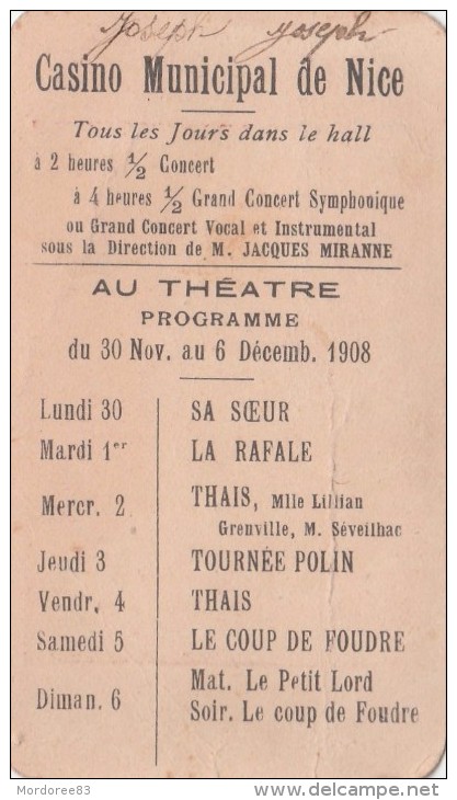 Carte Parfumée 95 X 55 Mm : FLEURS De MOUSSE De SAUZE Frères Parfumeurs à Paris Verso Casino De Nice   Tda68 - Vintage (until 1960)