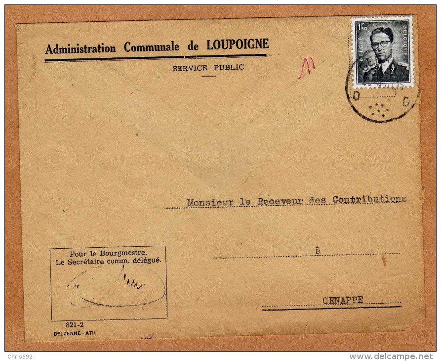 Enveloppe Brief Cover Administration Communale De Loupoigne - Covers & Documents