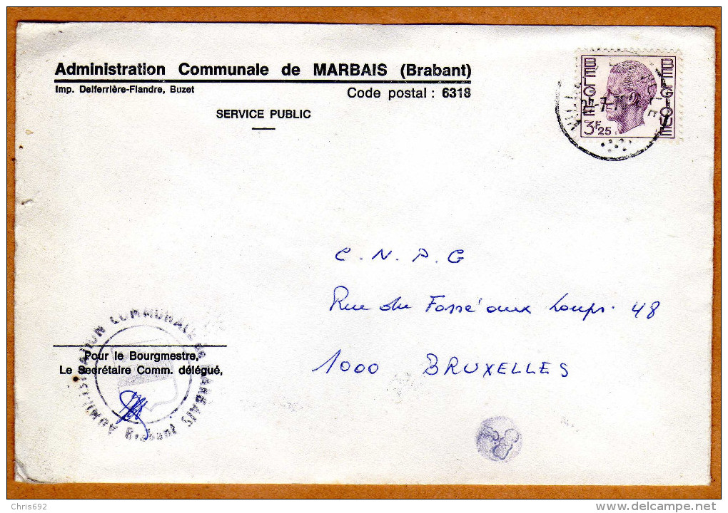 Enveloppe Brief Cover Administration Communale De Marbais - Lettres & Documents