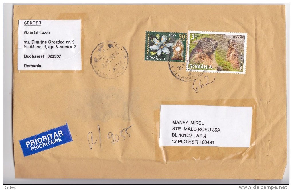 Romania ,  2014 , Animals , Flowers  , Used Cover - Used Stamps