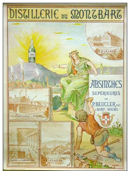 Poster-manifesto-affiche Reproduction - Distillerie Du Montbart Absinthes Supérieures P.Beucler á Bart - Doubs - Autres & Non Classés