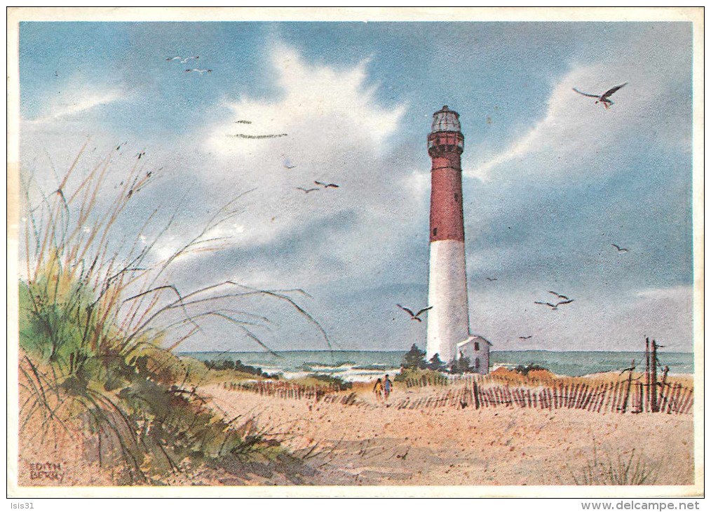 Etats-Unis - Phares - Phare - Illustrateur Edith Berry - New Jersey - Long Beach Island - Barnegat  Light Built 1858 - Autres & Non Classés